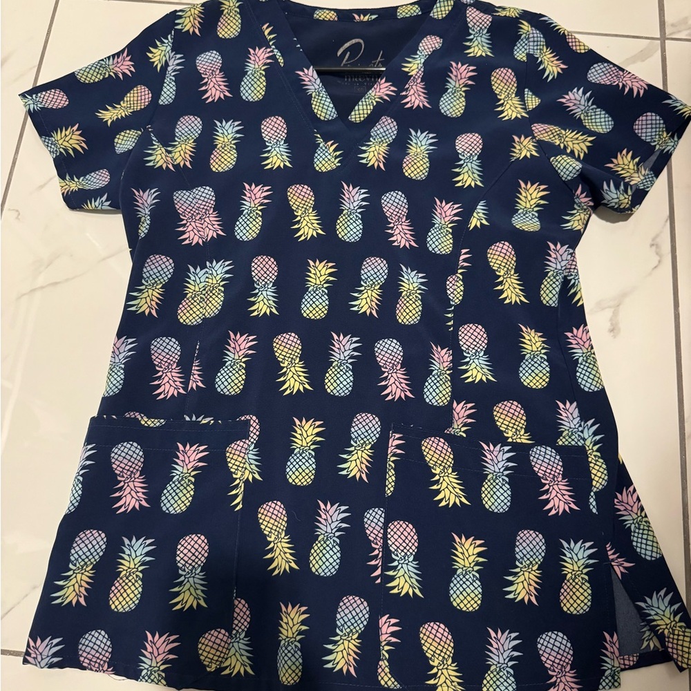Pineapple Print Scrub Top